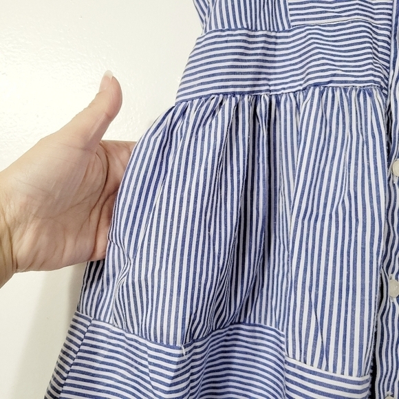Zara Blue and White Pinstripe Sleeveless Midi Dress Size M - Picture 4 of 7